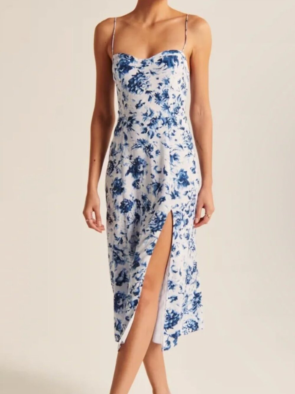 Abercrombie High-Slit Blue Floral Midi Dress